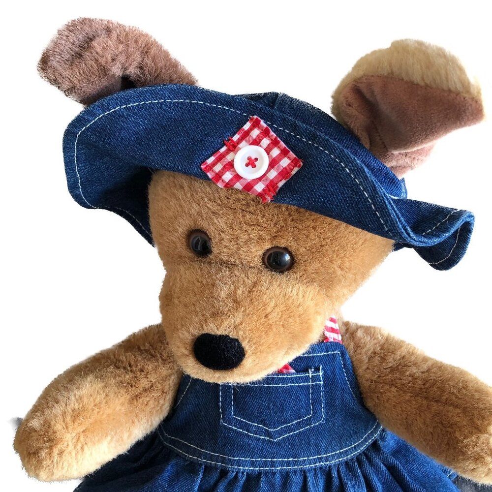 Build A Bear Teddy Bear Picnic Tan Bear Denim Jumper Matching Hat  12 "